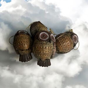 Lot Of 4 Silvestri 3.5" Ceramic Brown Owl Ornament Vtg-look Big Eyes Woodsy 2013